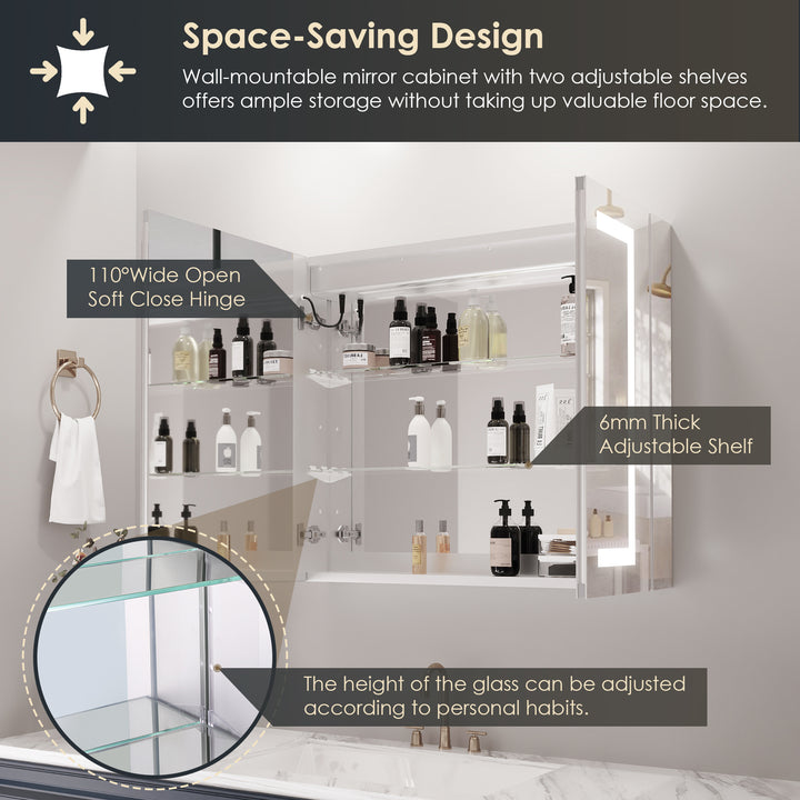 Hemnes Rectangle Frameless Surface-Mount/Recessed LED Lighted Bathroom Medicine Cabinet