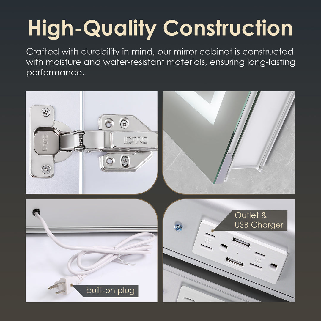 Hemnes Rectangle Frameless Surface-Mount/Recessed LED Lighted Bathroom Medicine Cabinet
