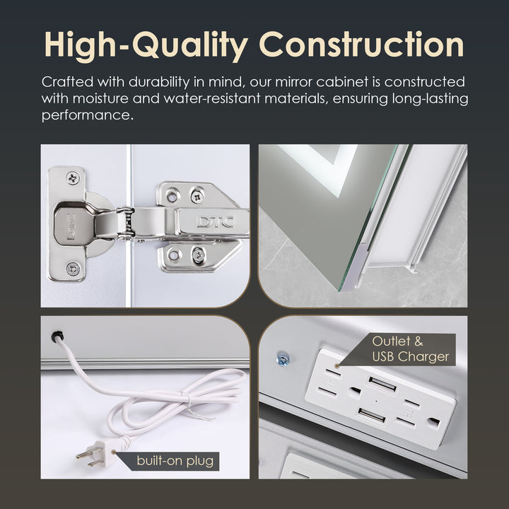 Hemnes Rectangle Frameless Surface-Mount/Recessed LED Lighted Bathroom Medicine Cabinet