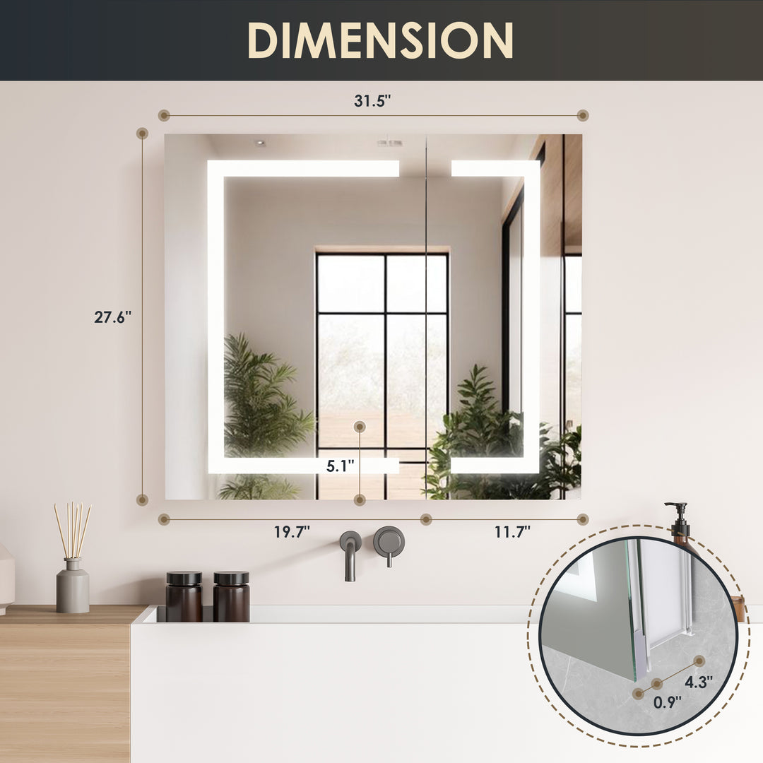Hemnes Rectangle Frameless Surface-Mount/Recessed LED Lighted Bathroom Medicine Cabinet