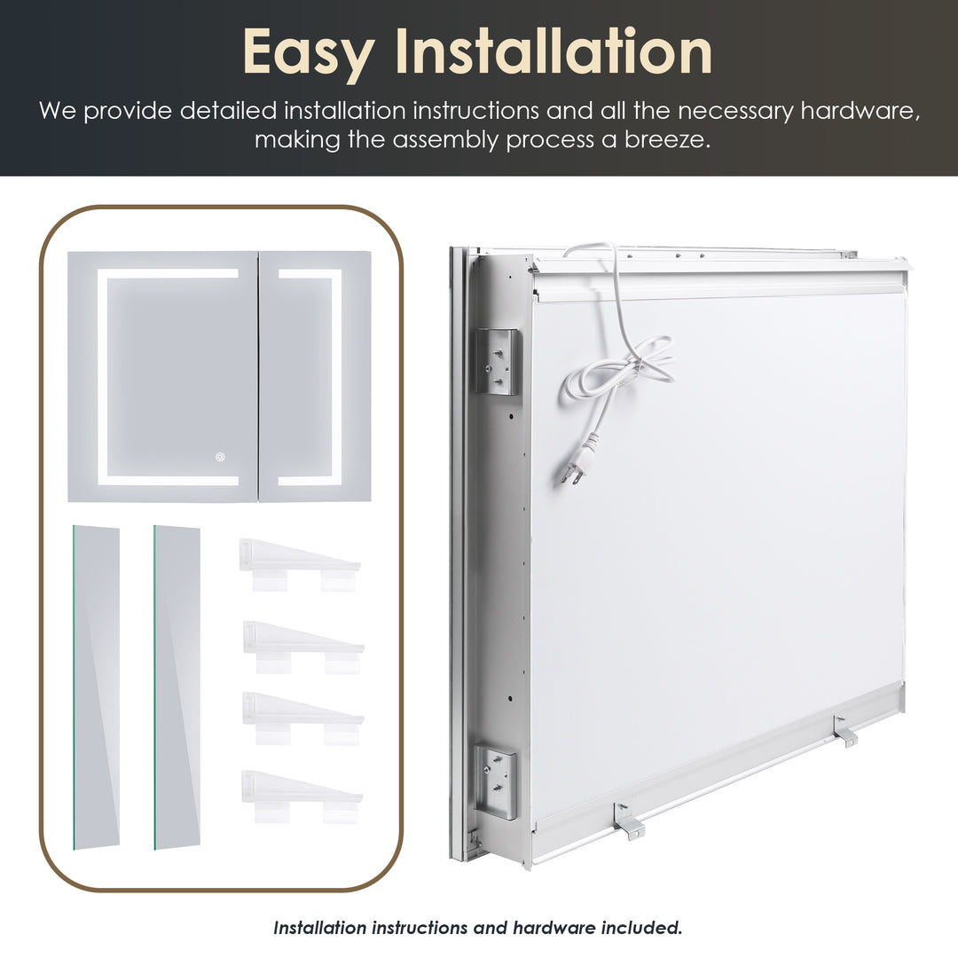 Hemnes Rectangle Frameless Surface-Mount/Recessed LED Lighted Bathroom Medicine Cabinet