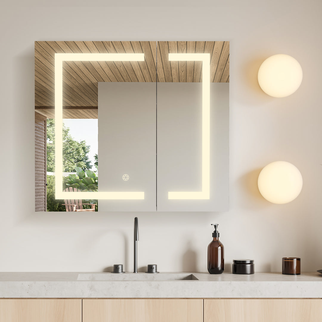 Hemnes Rectangle Frameless Surface-Mount/Recessed LED Lighted Bathroom Medicine Cabinet