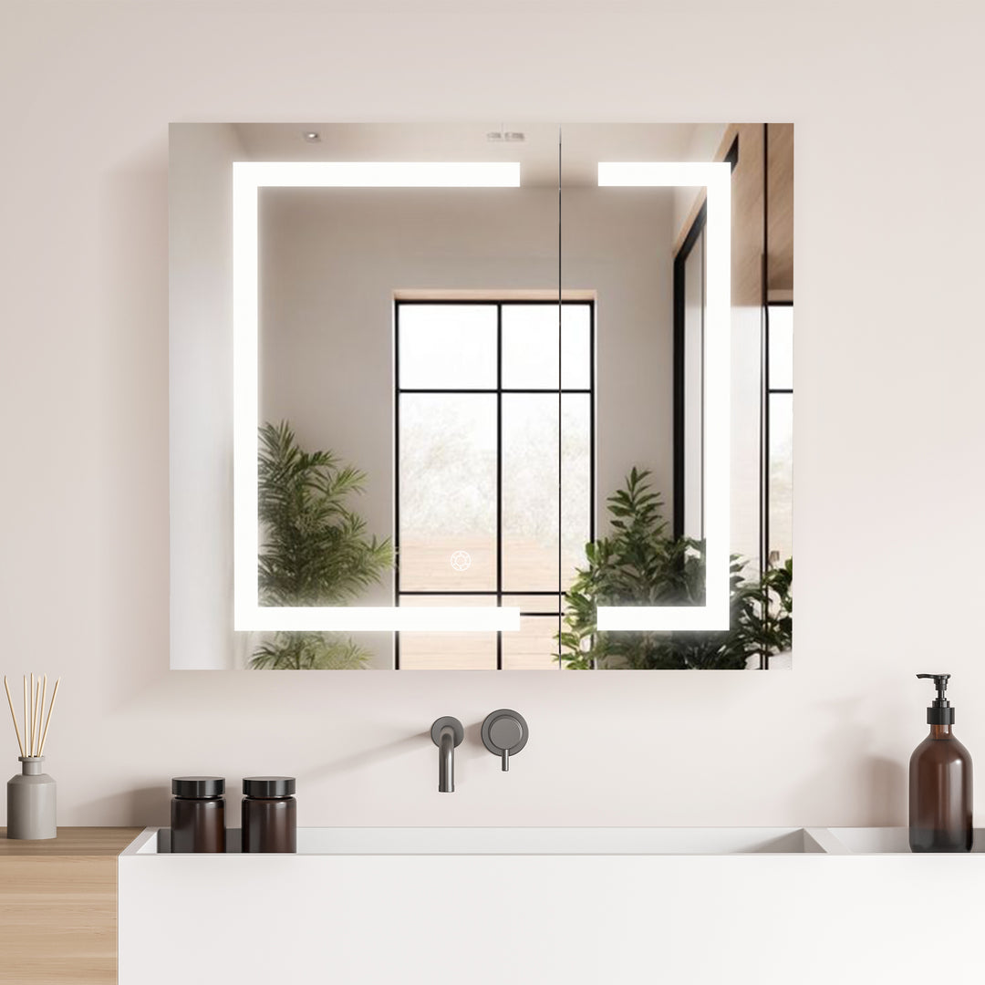 Hemnes Rectangle Frameless Surface-Mount/Recessed LED Lighted Bathroom Medicine Cabinet