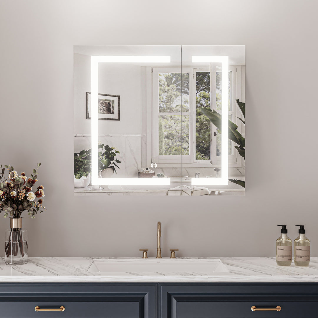Hemnes Rectangle Frameless Surface-Mount/Recessed LED Lighted Bathroom Medicine Cabinet