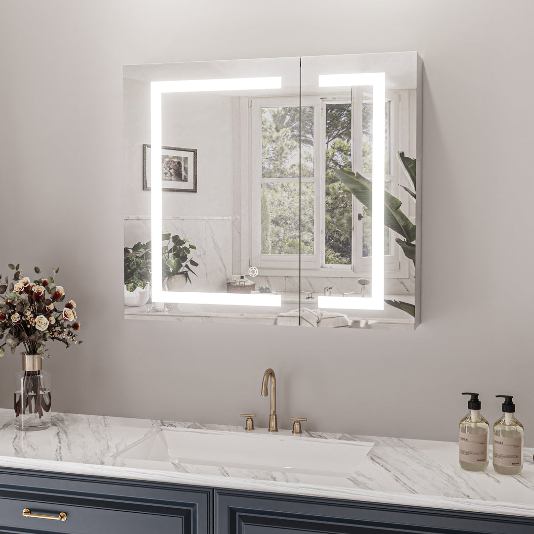 Hemnes Rectangle Frameless Surface-Mount/Recessed LED Lighted Bathroom Medicine Cabinet