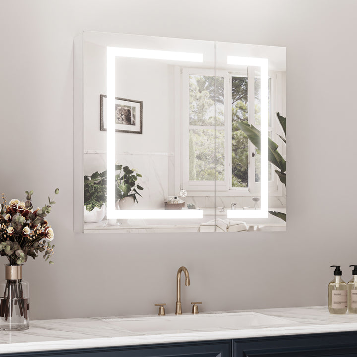Hemnes Rectangle Frameless Surface-Mount/Recessed LED Lighted Bathroom Medicine Cabinet