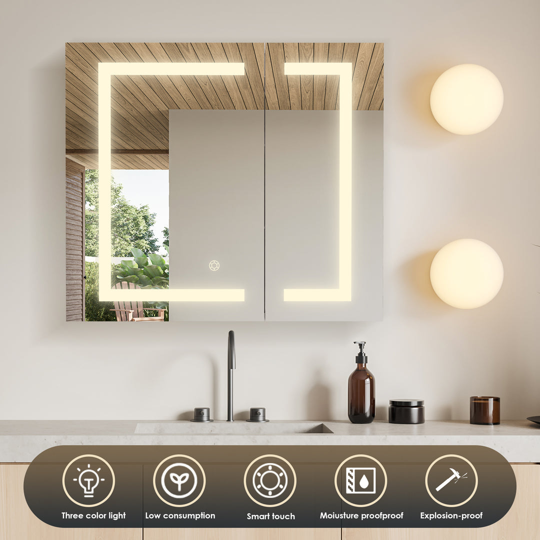 Hemnes Rectangle Frameless Surface-Mount/Recessed LED Lighted Bathroom Medicine Cabinet