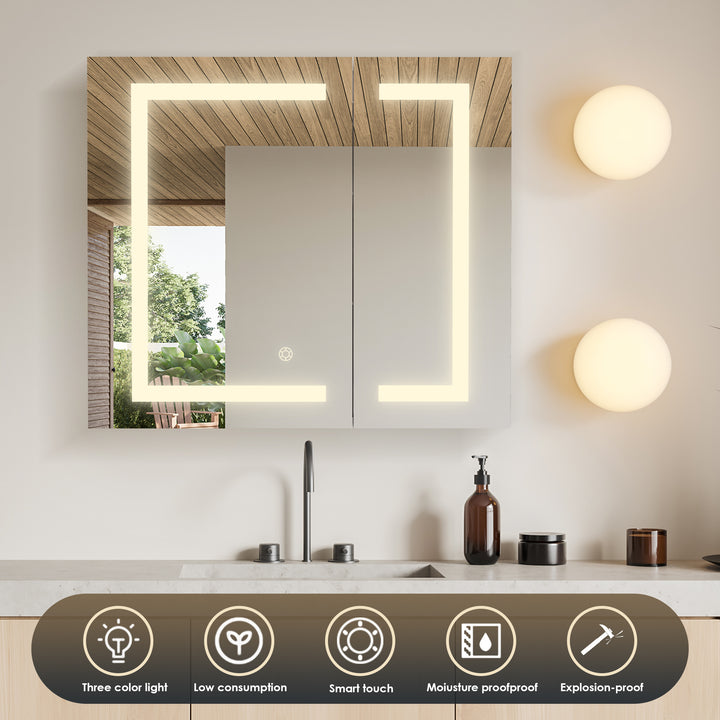 Hemnes Rectangle Frameless Surface-Mount/Recessed LED Lighted Bathroom Medicine Cabinet