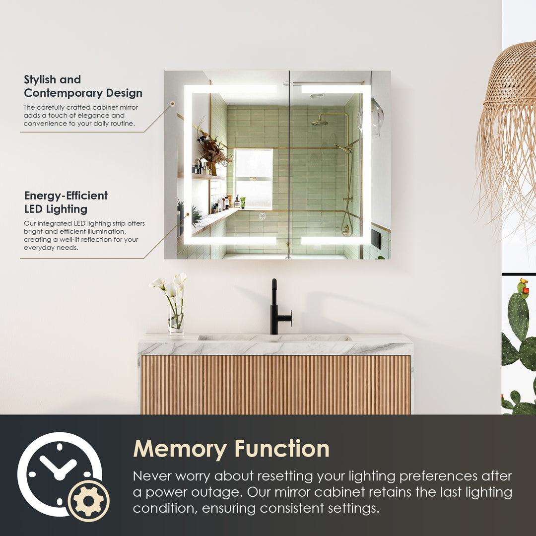 Hemnes Rectangle Frameless Surface-Mount/Recessed LED Lighted Bathroom Medicine Cabinet