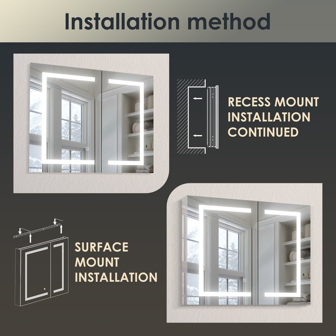 Hemnes Rectangle Frameless Surface-Mount/Recessed LED Lighted Bathroom Medicine Cabinet