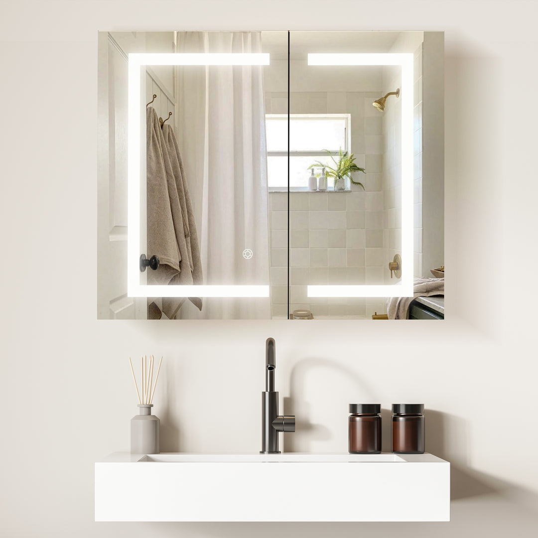Hemnes Rectangle Frameless Surface-Mount/Recessed LED Lighted Bathroom Medicine Cabinet