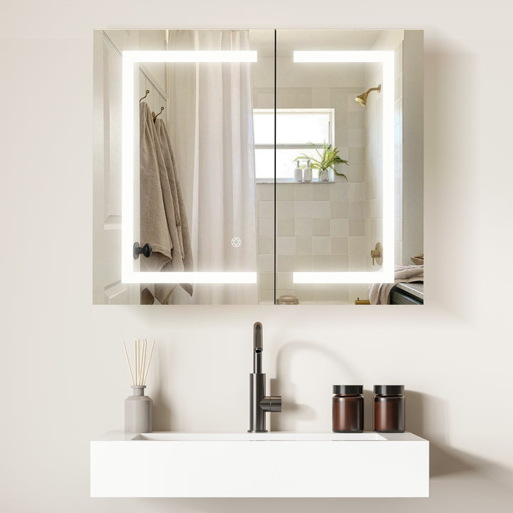 Hemnes Rectangle Frameless Surface-Mount/Recessed LED Lighted Bathroom Medicine Cabinet