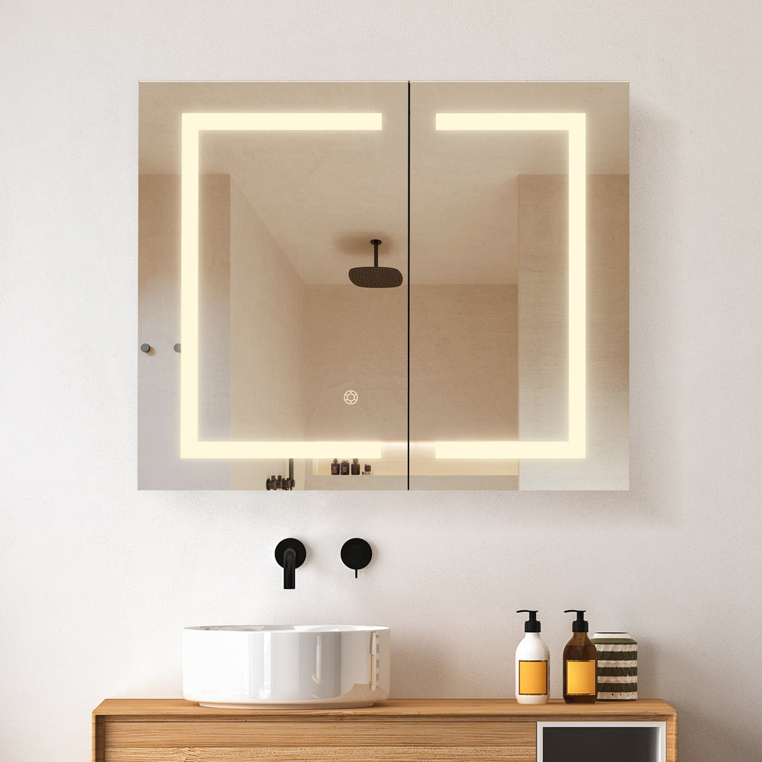Hemnes Rectangle Frameless Surface-Mount/Recessed LED Lighted Bathroom Medicine Cabinet