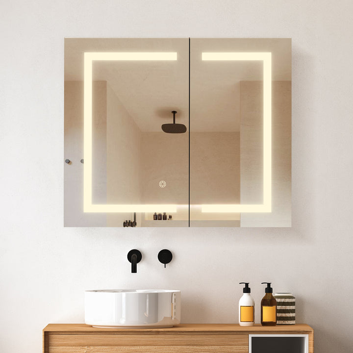 Hemnes Rectangle Frameless Surface-Mount/Recessed LED Lighted Bathroom Medicine Cabinet