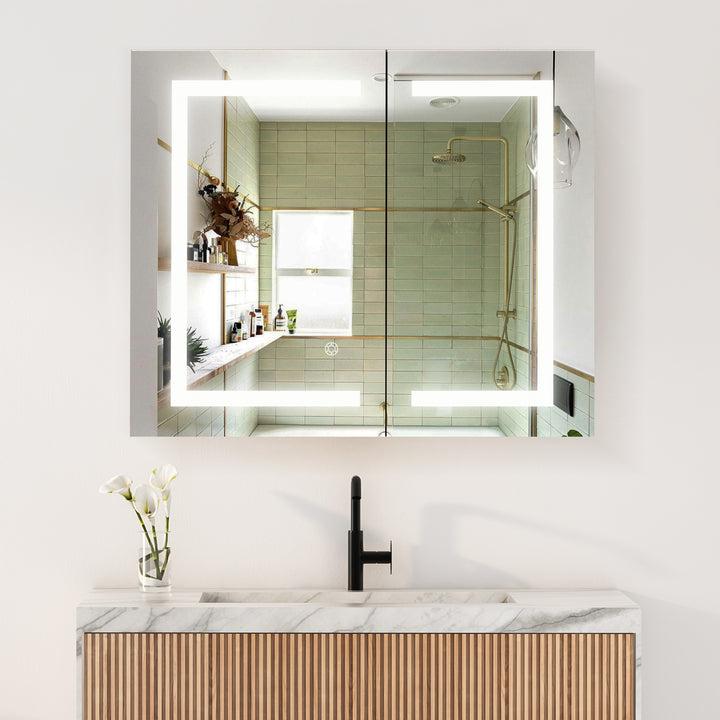 Hemnes Rectangle Frameless Surface-Mount/Recessed LED Lighted Bathroom Medicine Cabinet