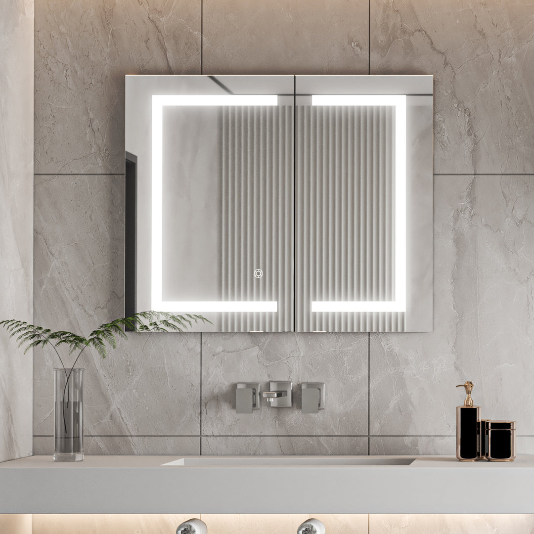 Hemnes Rectangle Frameless Surface-Mount/Recessed LED Lighted Bathroom Medicine Cabinet