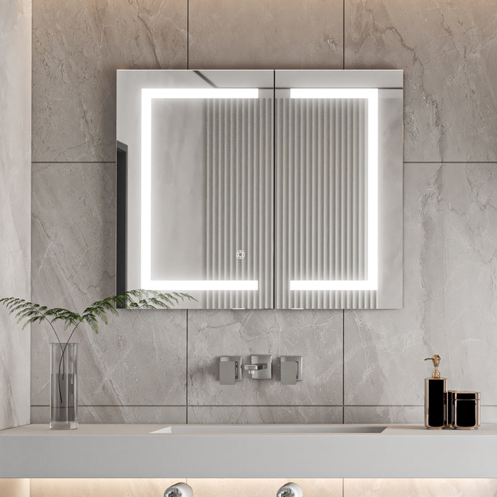 Hemnes Rectangle Frameless Surface-Mount/Recessed LED Lighted Bathroom Medicine Cabinet