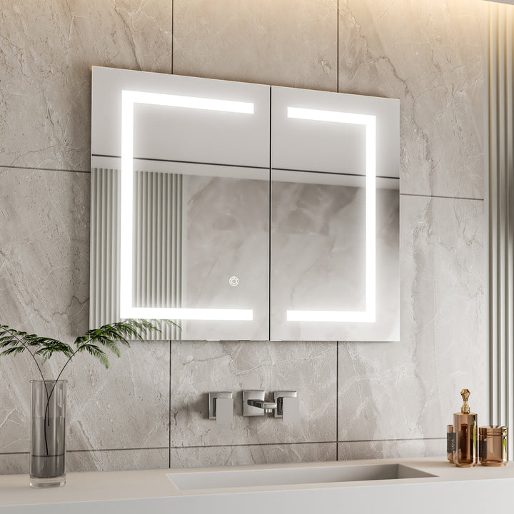 Hemnes Rectangle Frameless Surface-Mount/Recessed LED Lighted Bathroom Medicine Cabinet