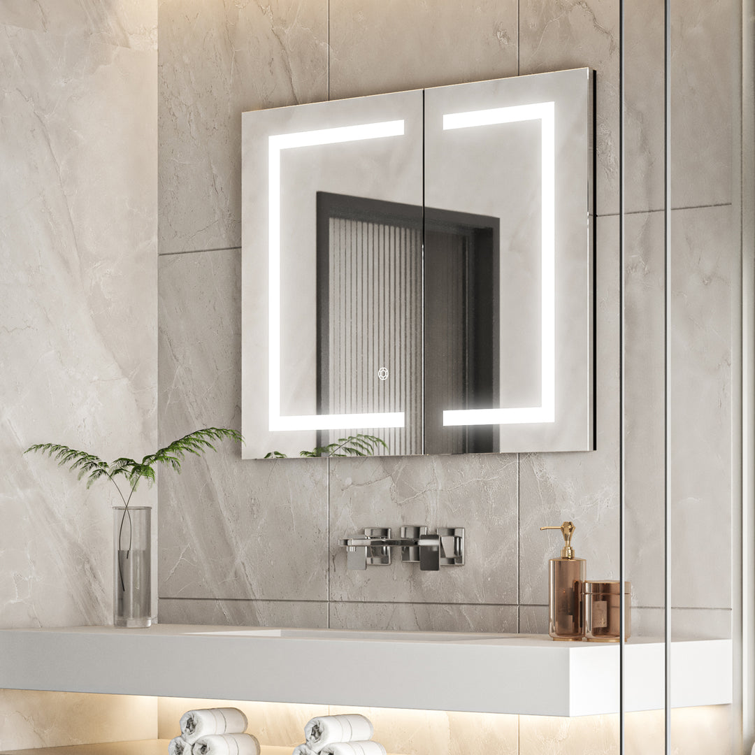 Hemnes Rectangle Frameless Surface-Mount/Recessed LED Lighted Bathroom Medicine Cabinet