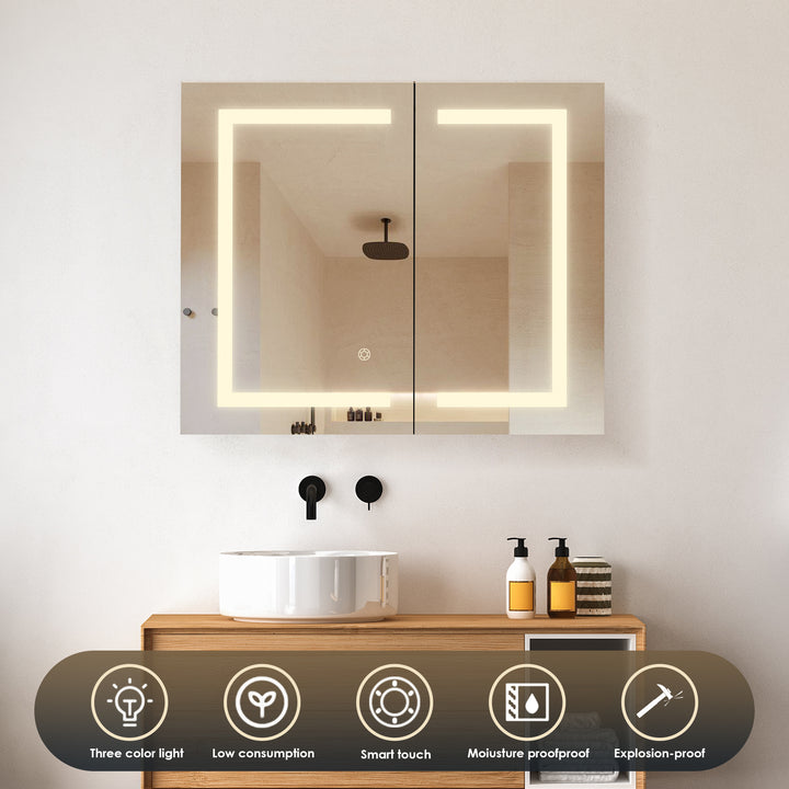 Hemnes Rectangle Frameless Surface-Mount/Recessed LED Lighted Bathroom Medicine Cabinet