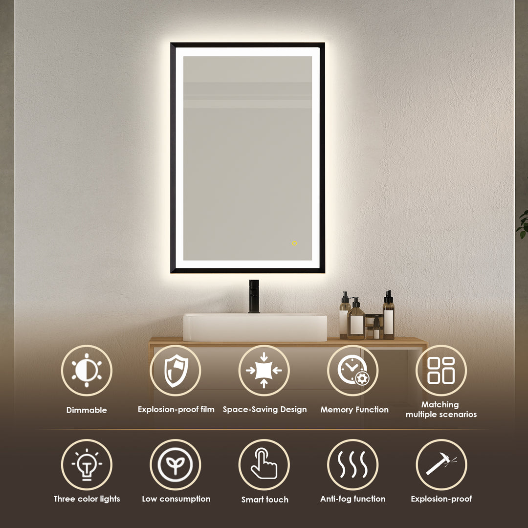 Apollo Rectangular Anti-Fog Dimmable Modern Bathroom/Vanity LED Lighted Wall Mirror in Aluminum Framed
