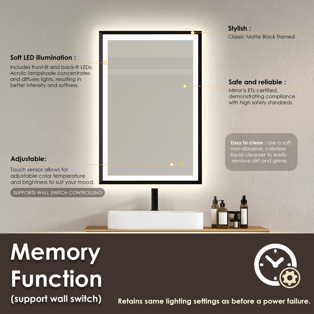 Apollo Rectangular Anti-Fog Dimmable Modern Bathroom/Vanity LED Lighted Wall Mirror in Aluminum Framed