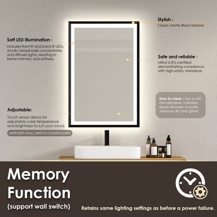 Apollo Rectangular Anti-Fog Dimmable Modern Bathroom/Vanity LED Lighted Wall Mirror in Aluminum Framed