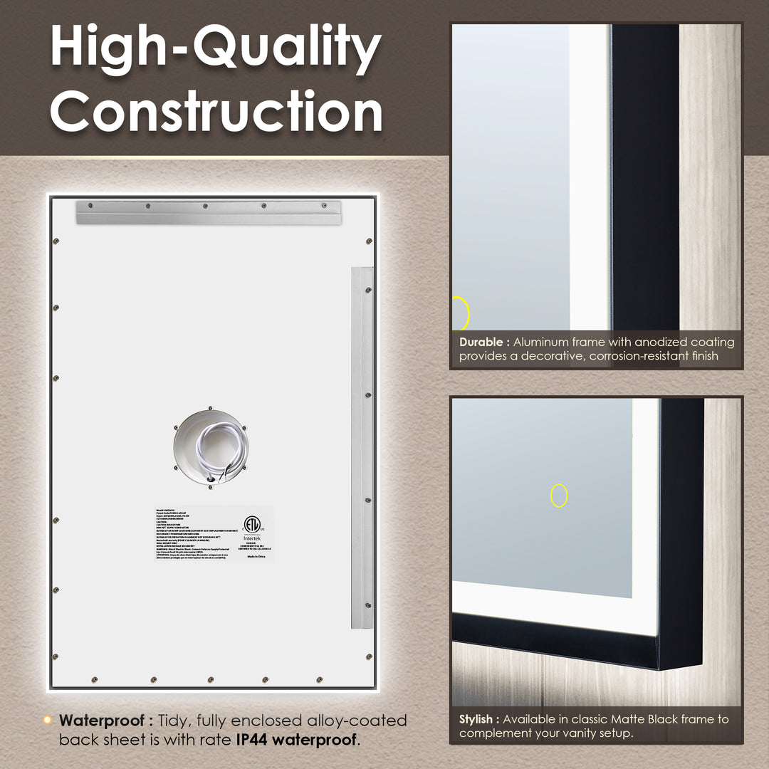 Apollo Rectangular Anti-Fog Dimmable Modern Bathroom/Vanity LED Lighted Wall Mirror in Aluminum Framed