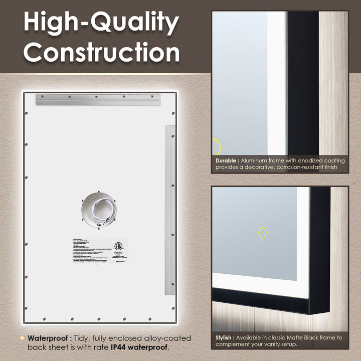 Apollo Rectangular Anti-Fog Dimmable Modern Bathroom/Vanity LED Lighted Wall Mirror in Aluminum Framed