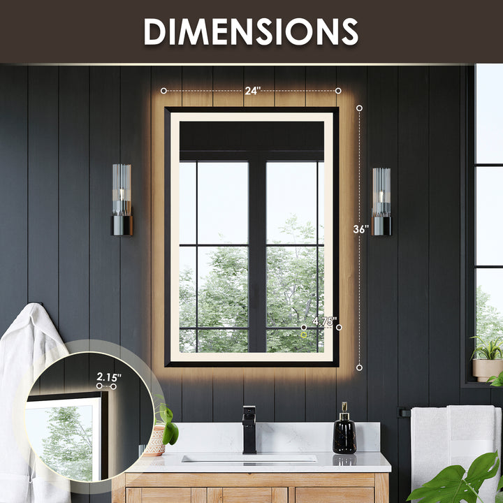 Apollo Rectangular Anti-Fog Dimmable Modern Bathroom/Vanity LED Lighted Wall Mirror in Aluminum Framed