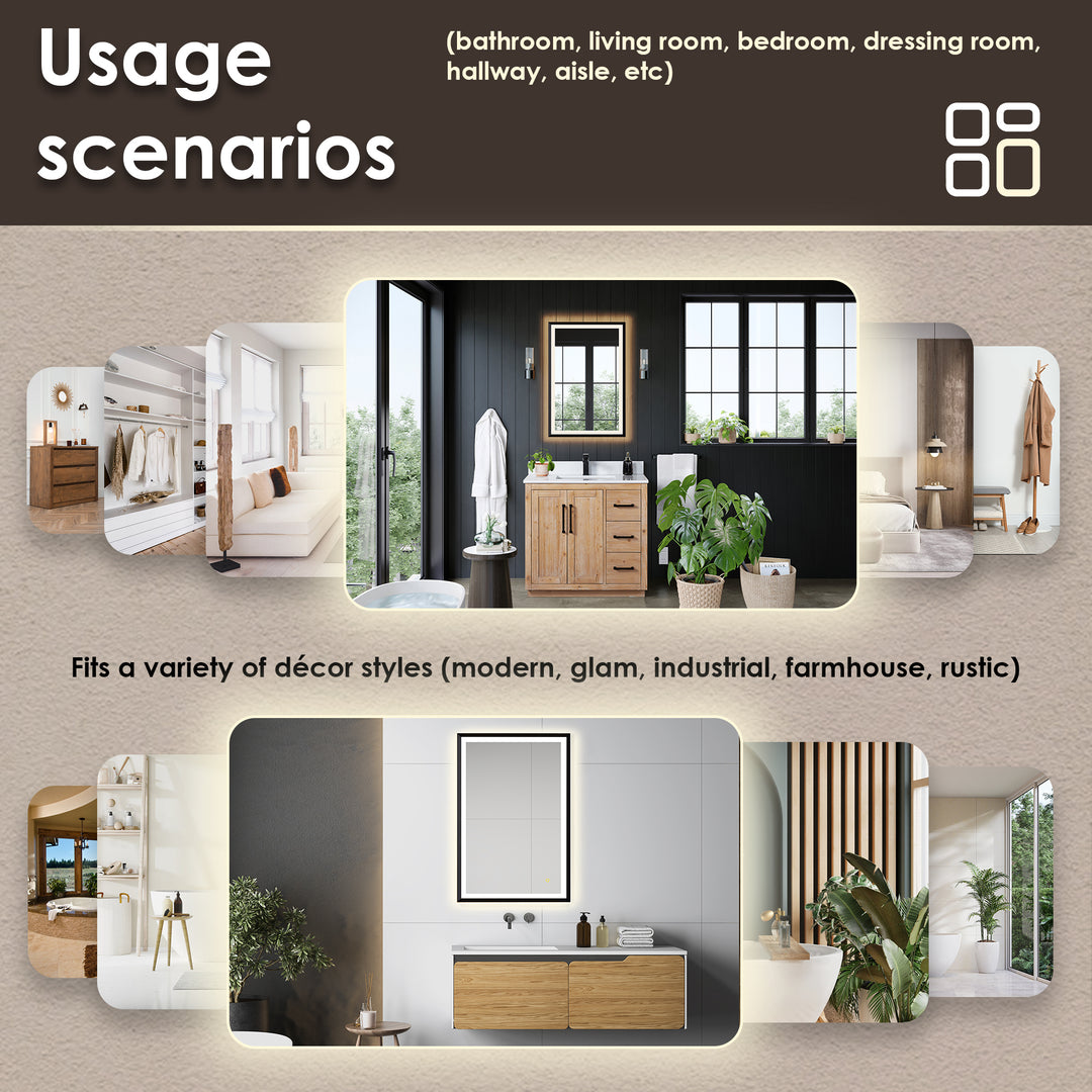 Apollo Rectangular Anti-Fog Dimmable Modern Bathroom/Vanity LED Lighted Wall Mirror in Aluminum Framed