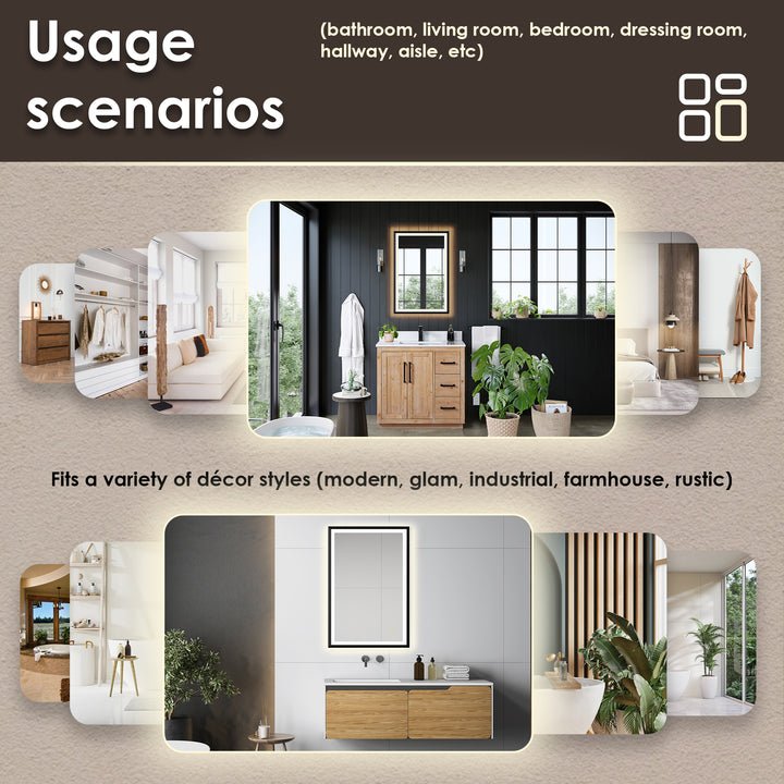 Apollo Rectangular Anti-Fog Dimmable Modern Bathroom/Vanity LED Lighted Wall Mirror in Aluminum Framed
