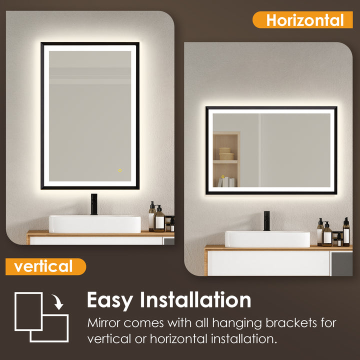 Apollo Rectangular Anti-Fog Dimmable Modern Bathroom/Vanity LED Lighted Wall Mirror in Aluminum Framed
