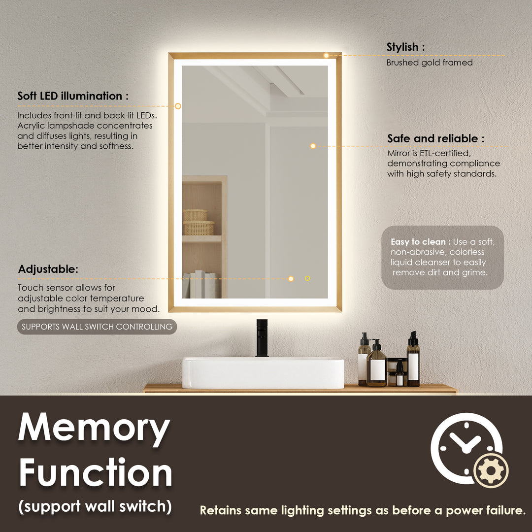 Apollo Rectangular Anti-Fog Dimmable Modern Bathroom/Vanity LED Lighted Wall Mirror in Aluminum Framed