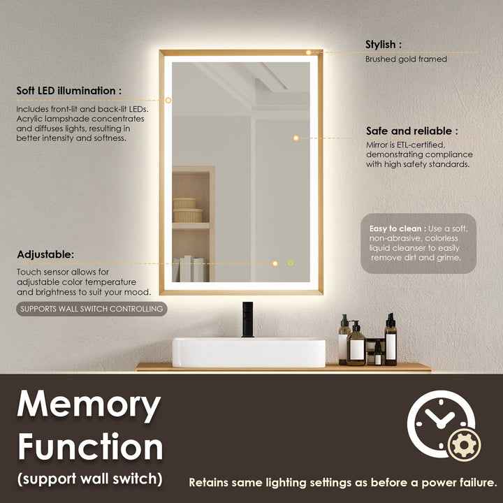 Apollo Rectangular Anti-Fog Dimmable Modern Bathroom/Vanity LED Lighted Wall Mirror in Aluminum Framed