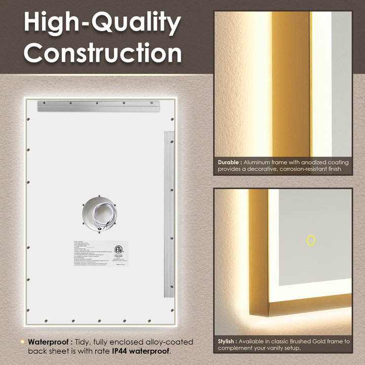 Apollo Rectangular Anti-Fog Dimmable Modern Bathroom/Vanity LED Lighted Wall Mirror in Aluminum Framed