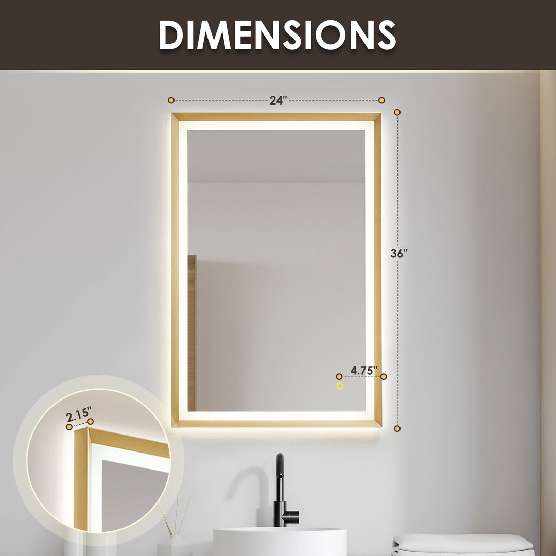Apollo Rectangular Anti-Fog Dimmable Modern Bathroom/Vanity LED Lighted Wall Mirror in Aluminum Framed