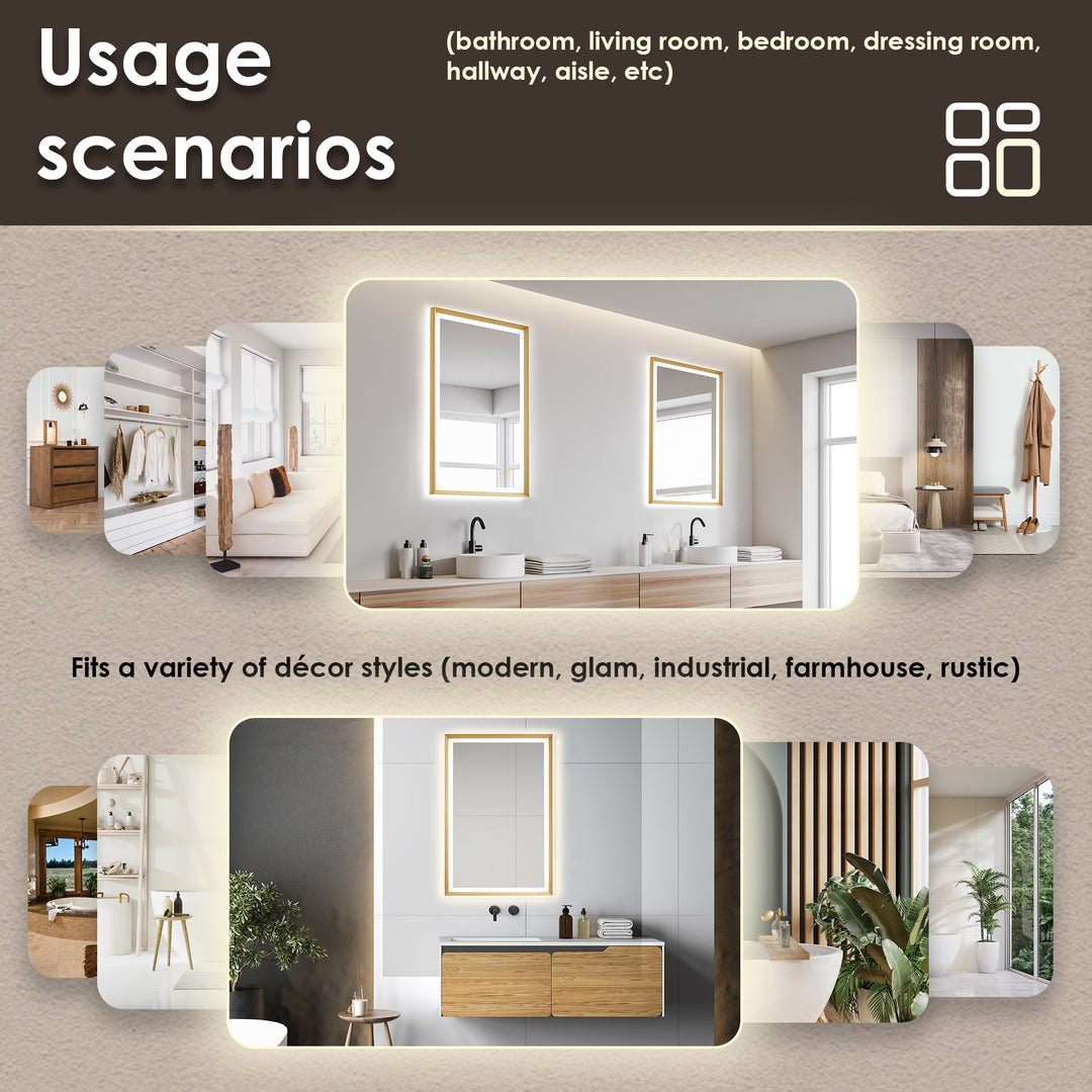 Apollo Rectangular Anti-Fog Dimmable Modern Bathroom/Vanity LED Lighted Wall Mirror in Aluminum Framed