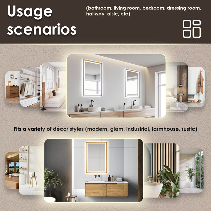 Apollo Rectangular Anti-Fog Dimmable Modern Bathroom/Vanity LED Lighted Wall Mirror in Aluminum Framed