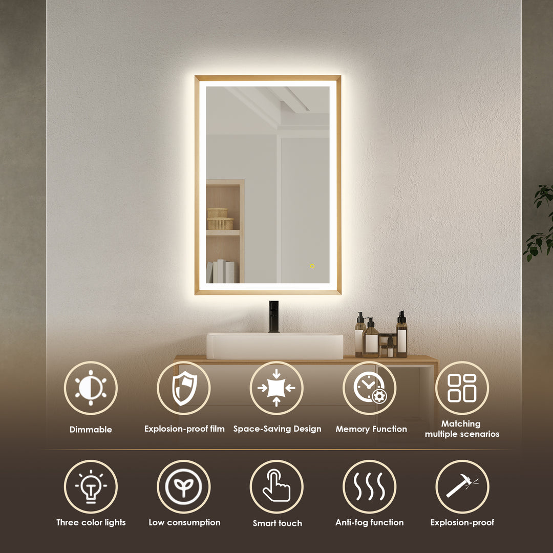 Apollo Rectangular Anti-Fog Dimmable Modern Bathroom/Vanity LED Lighted Wall Mirror in Aluminum Framed