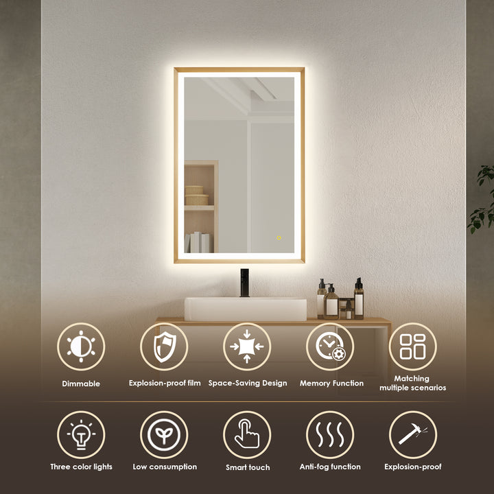 Apollo Rectangular Anti-Fog Dimmable Modern Bathroom/Vanity LED Lighted Wall Mirror in Aluminum Framed