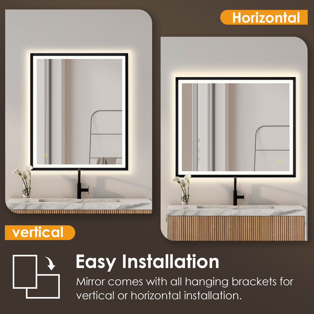 Florian Novelty 26"x48" Anti-Fog Dimmable Modern Bathroom/Vanity LED Lighted Wall Mirror in Aluminum Framed