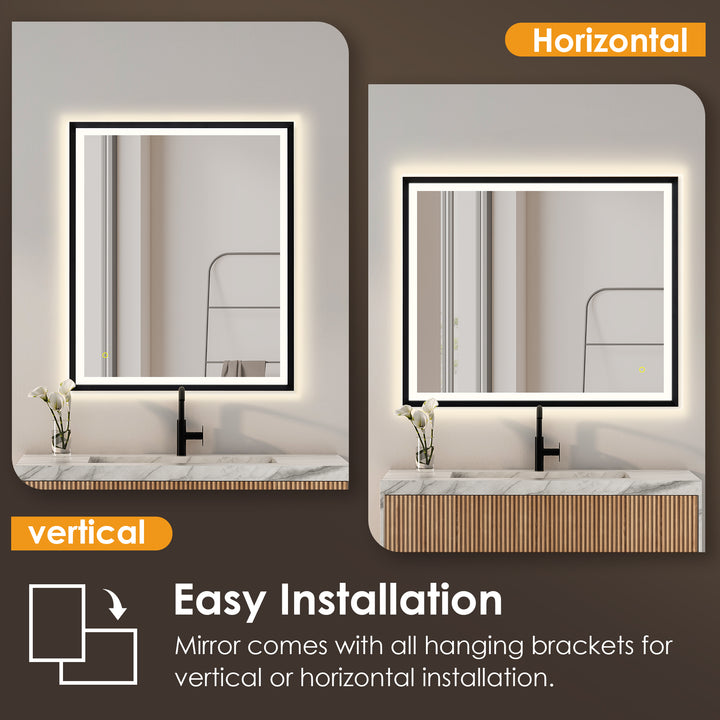 Florian Novelty 26"x48" Anti-Fog Dimmable Modern Bathroom/Vanity LED Lighted Wall Mirror in Aluminum Framed