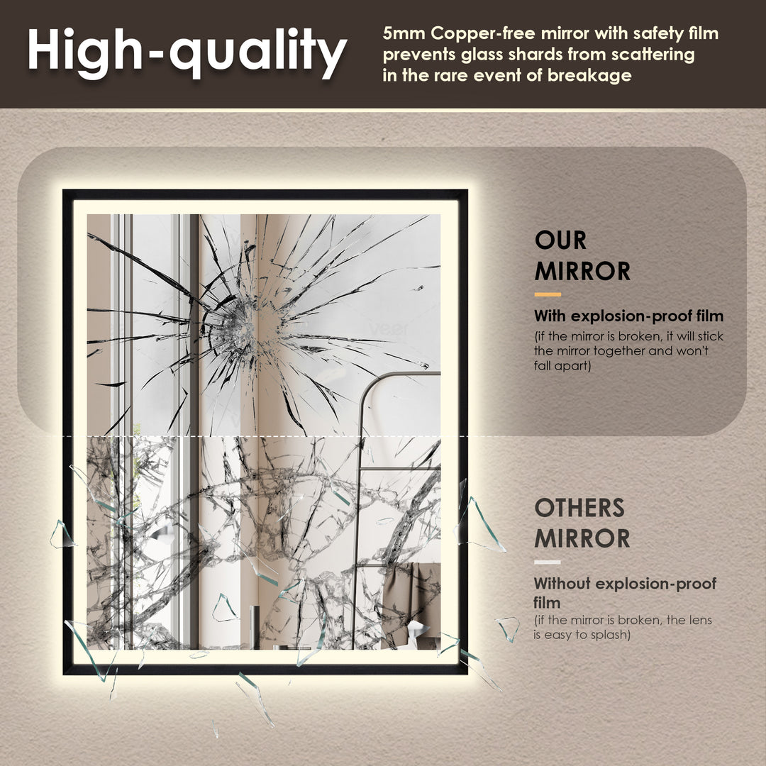 Florian Novelty 26"x48" Anti-Fog Dimmable Modern Bathroom/Vanity LED Lighted Wall Mirror in Aluminum Framed