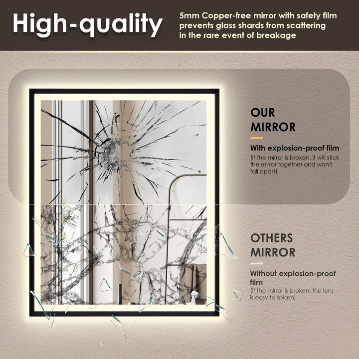 Florian Novelty 26"x48" Anti-Fog Dimmable Modern Bathroom/Vanity LED Lighted Wall Mirror in Aluminum Framed