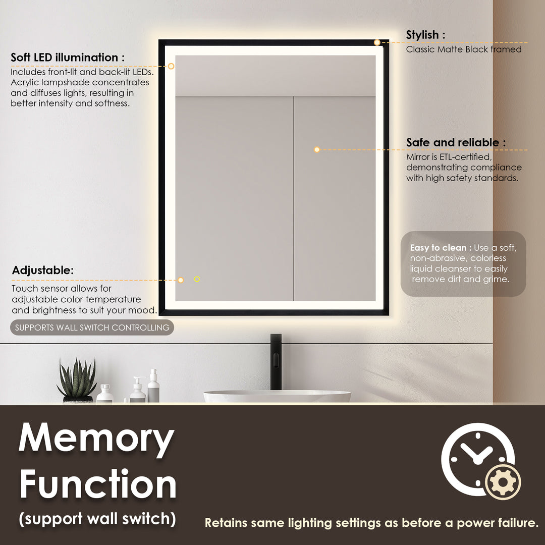 Apollo Rectangular Anti-Fog Dimmable Modern Bathroom/Vanity LED Lighted Wall Mirror in Aluminum Framed