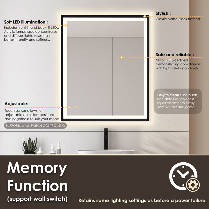 Florian Novelty 26"x48" Anti-Fog Dimmable Modern Bathroom/Vanity LED Lighted Wall Mirror in Aluminum Framed