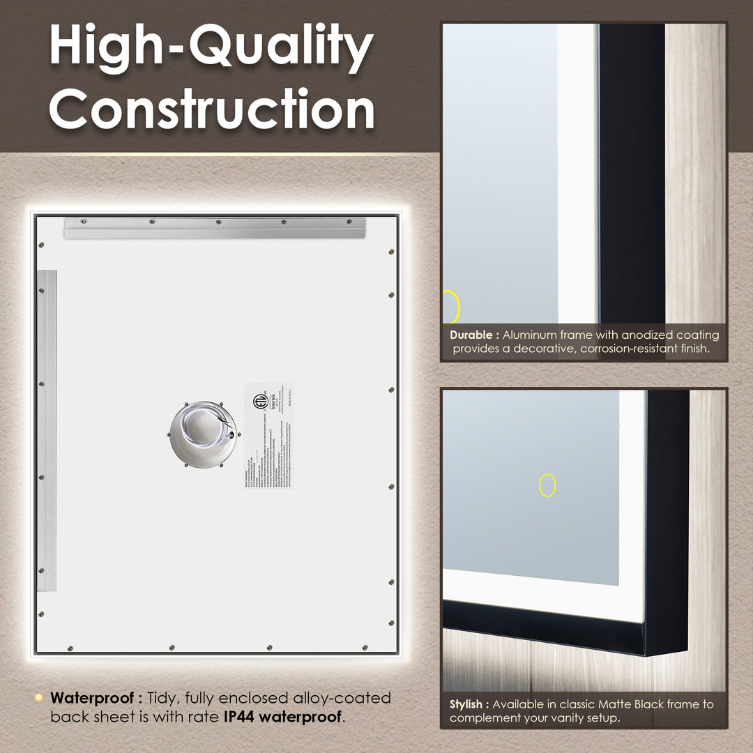 Florian Novelty 26"x48" Anti-Fog Dimmable Modern Bathroom/Vanity LED Lighted Wall Mirror in Aluminum Framed