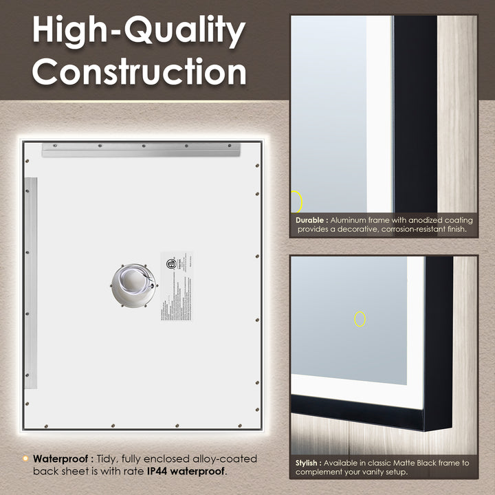 Florian Novelty 26"x48" Anti-Fog Dimmable Modern Bathroom/Vanity LED Lighted Wall Mirror in Aluminum Framed