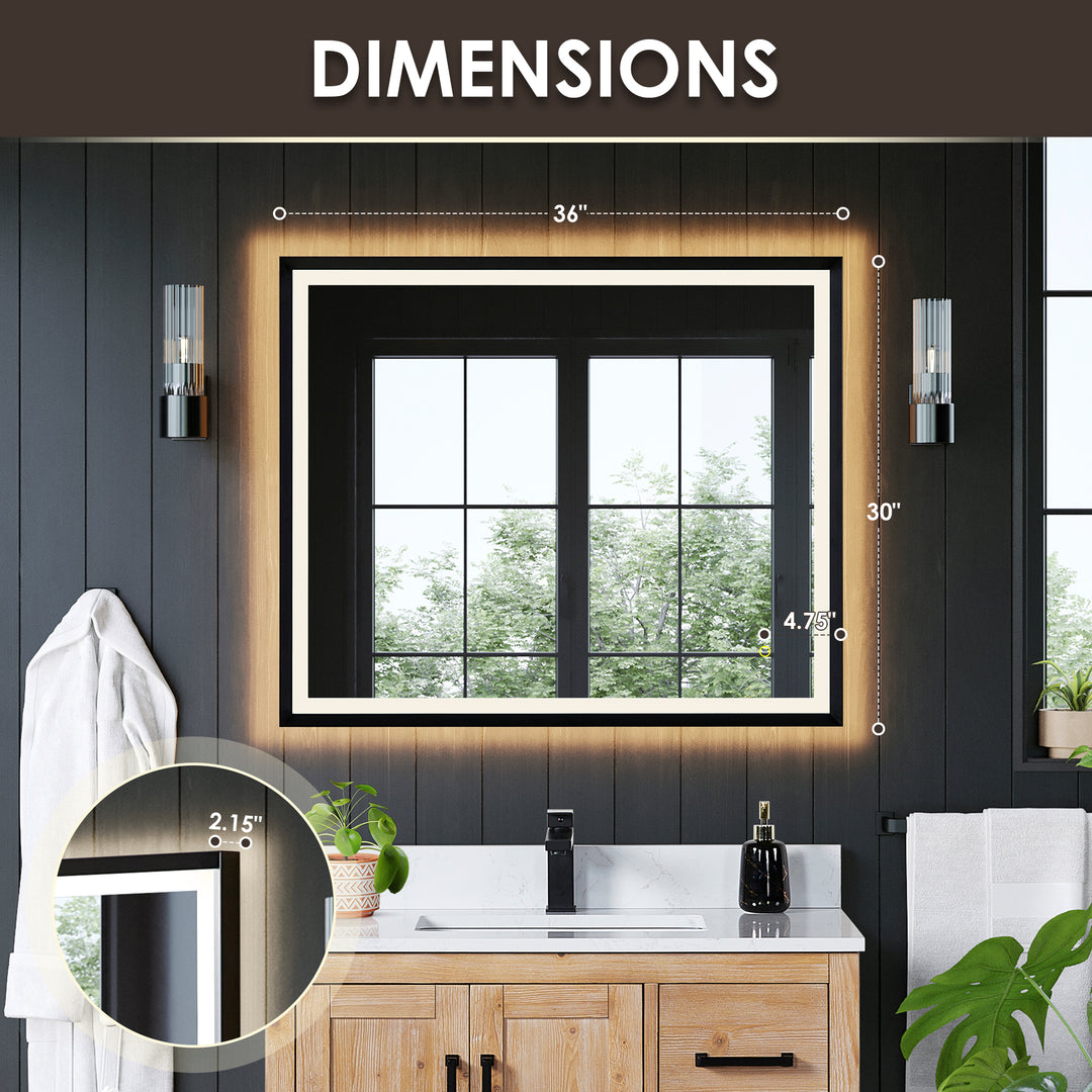 Florian Novelty 26"x48" Anti-Fog Dimmable Modern Bathroom/Vanity LED Lighted Wall Mirror in Aluminum Framed